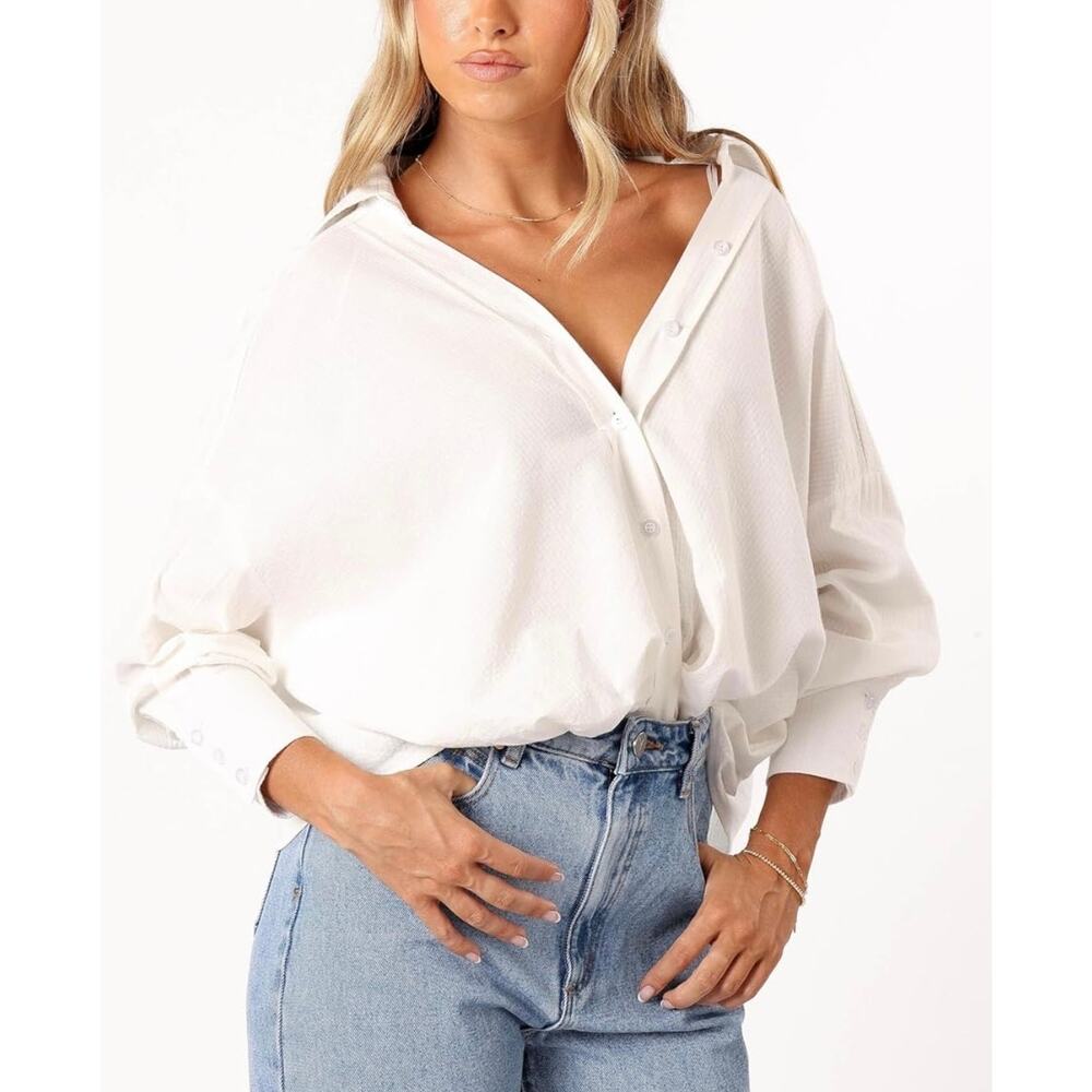 Petal & Pup Women’s Mariah Shirt Blouse‎ Top Size XS White Button Up Tie